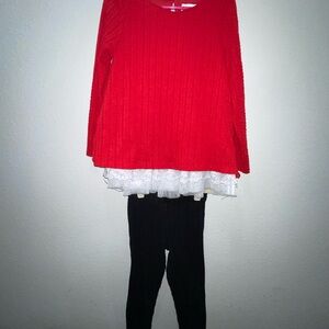 Rare Editions Vibrant Red Sweater and Black Leggings Set